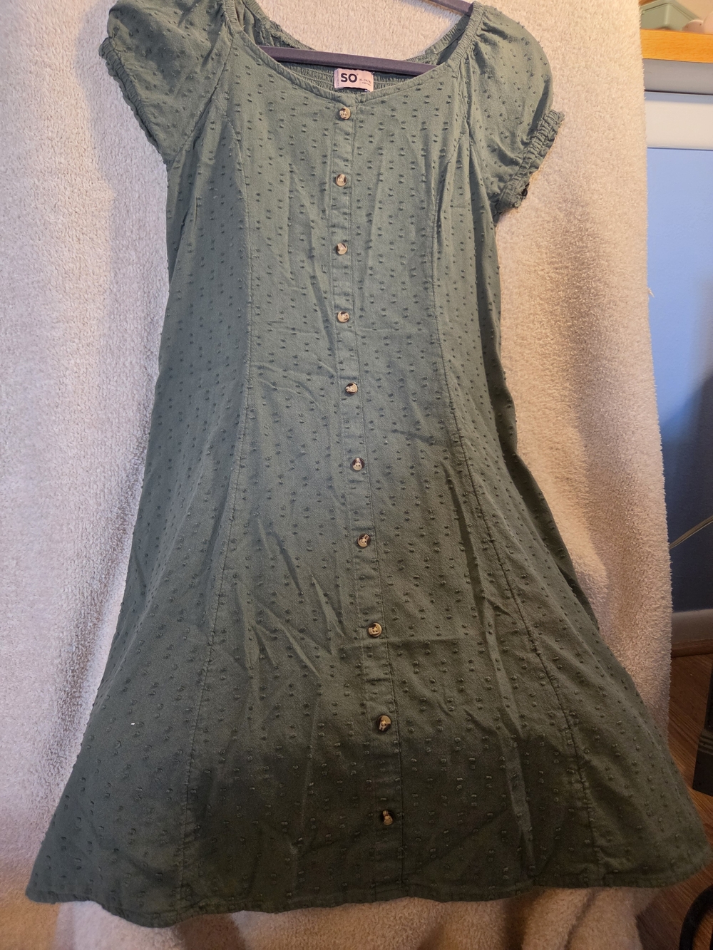SO Green Button-Front Girls Dress
